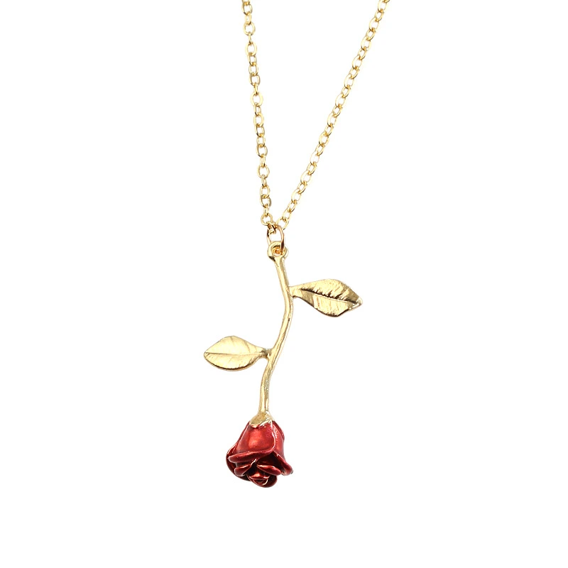 Creative Drop Red Rose Flower Pendant Necklace for Girlfriend