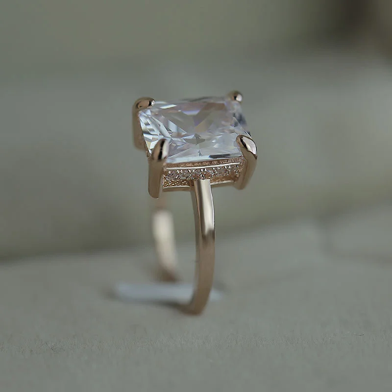 Classic Four Prong White Square Diamond Ring, Copper Plated