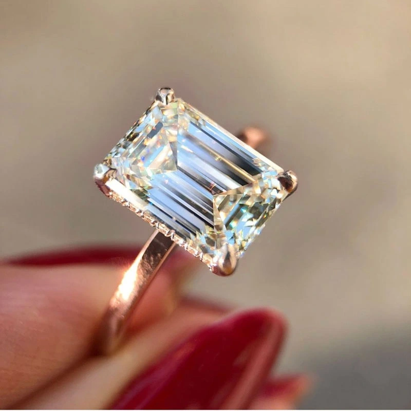 Classic Four Prong White Square Diamond Ring, Copper Plated