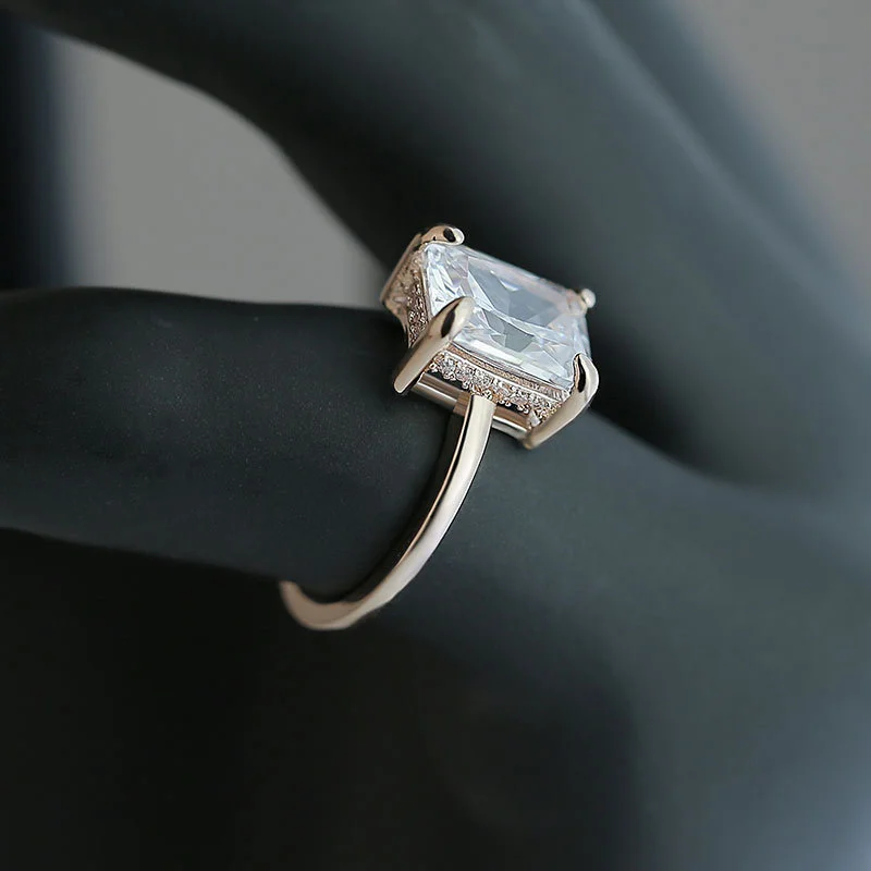 Classic Four Prong White Square Diamond Ring, Copper Plated