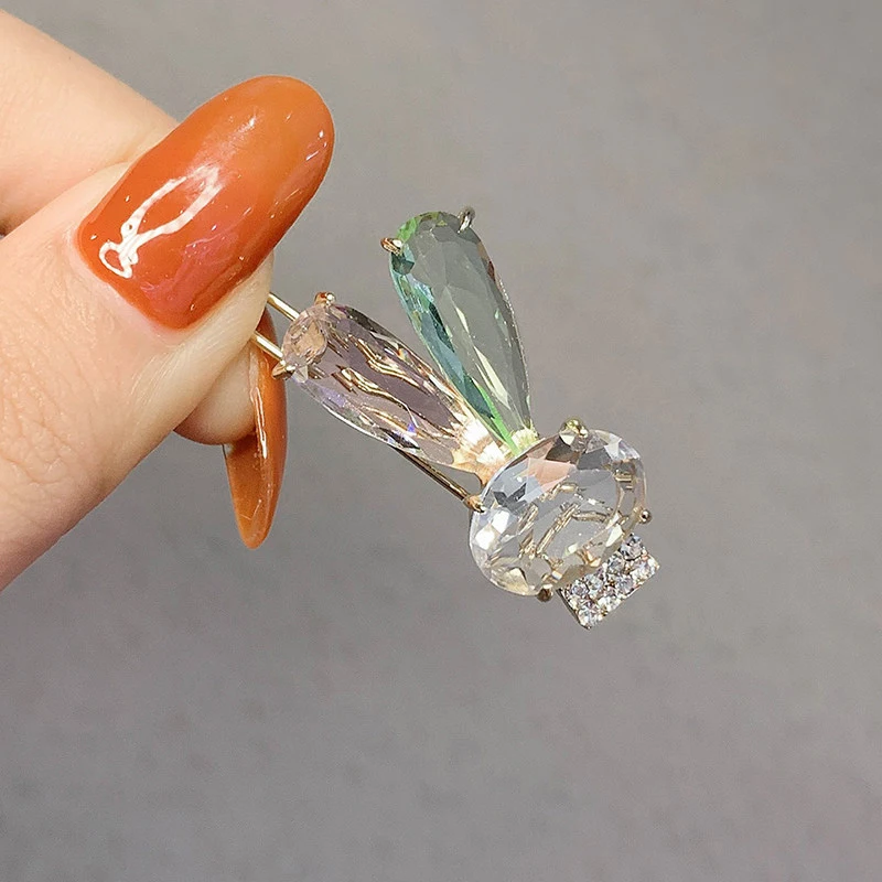 Korean Premium Rabbit Crystal Hairpin Side Frog Buckle