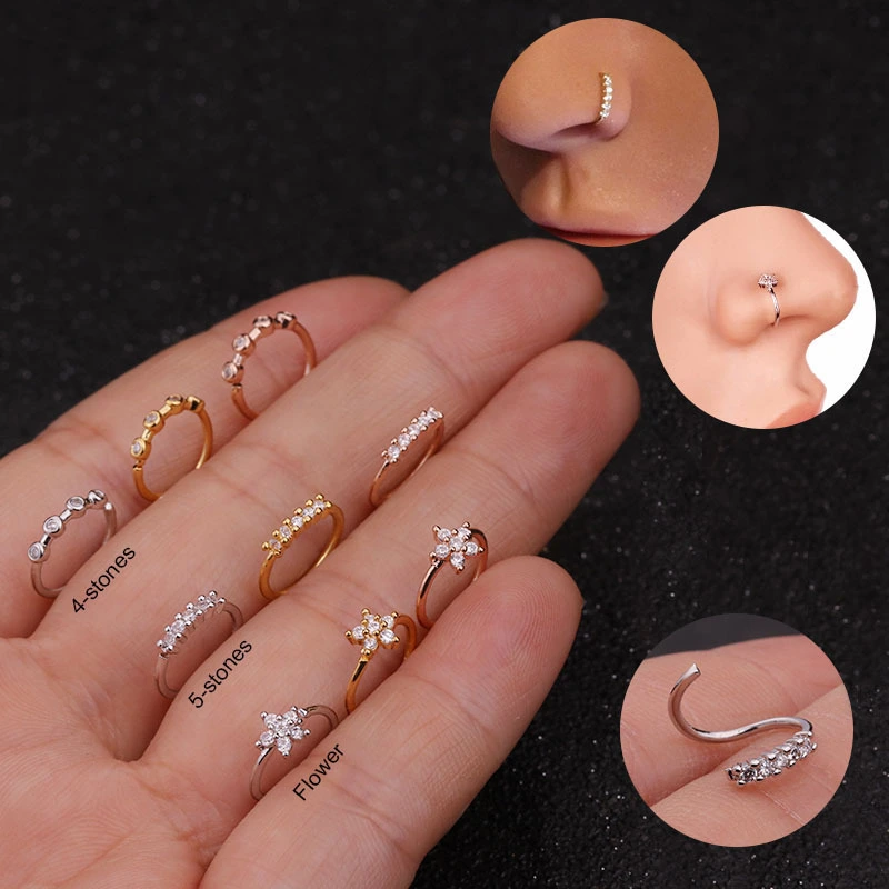 Nose Piercing Body Jewelry Ring Tiny Flower Helix