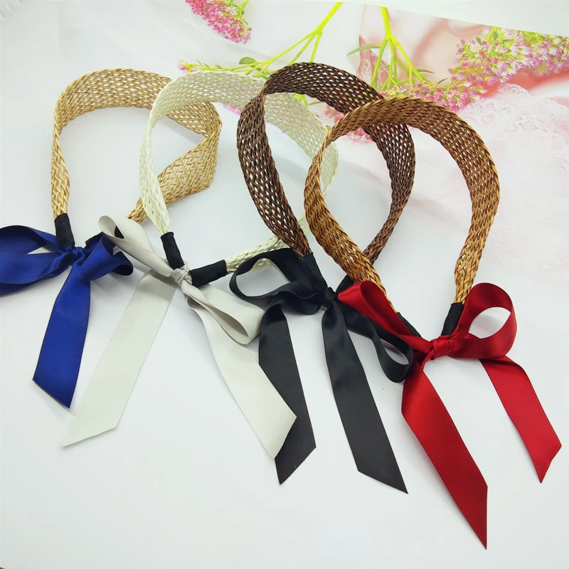 Ribbon knotted raffia woven headband