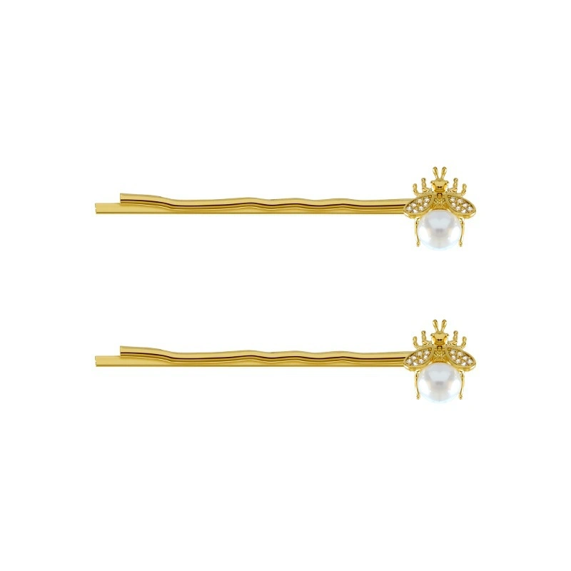 Two Small Bee Pearl Hairpins Micro-inlaid Word Clip