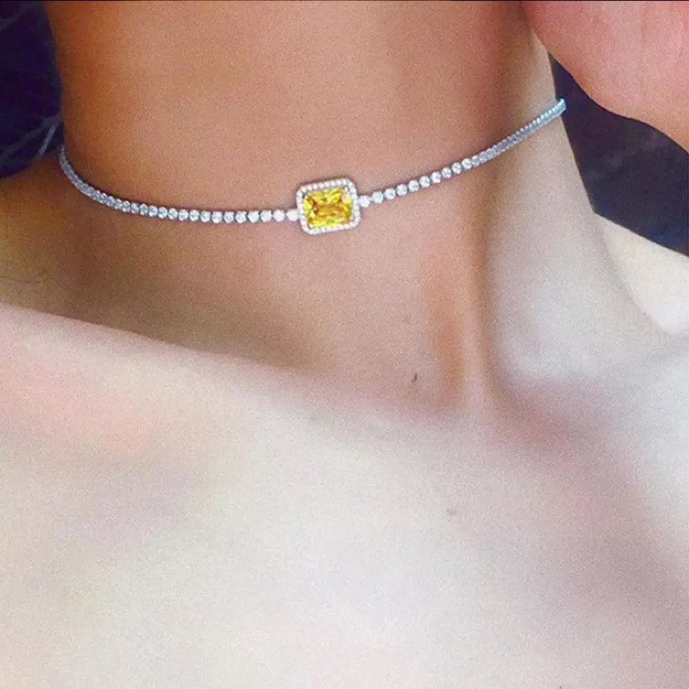 Wind High Sense Light Luxury Yellow Diamond Clavicle Chain