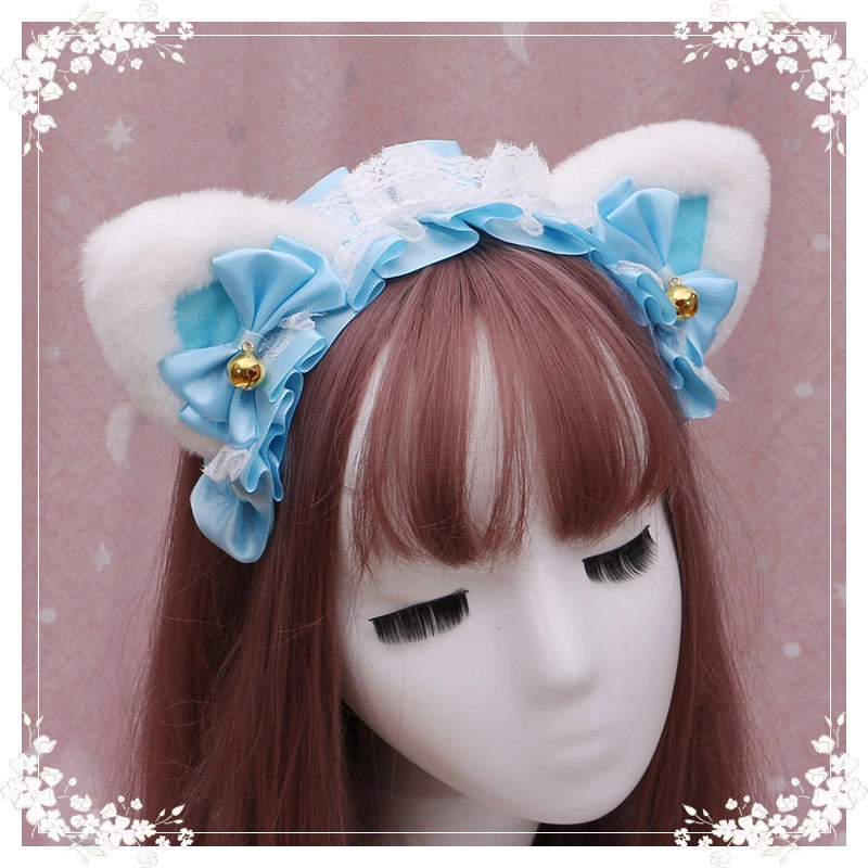 Lolita hair ornament Plush cat ear Lolita headdress lace Ribbon Headband