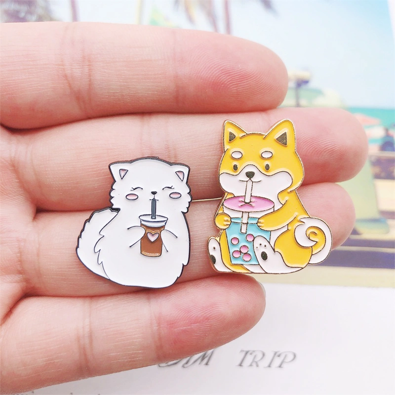 Dog Chai dog drinking milk tea Brooch