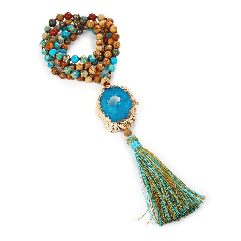 Bohemian Style Vintage Hollow Flower Green Tassel Ornament