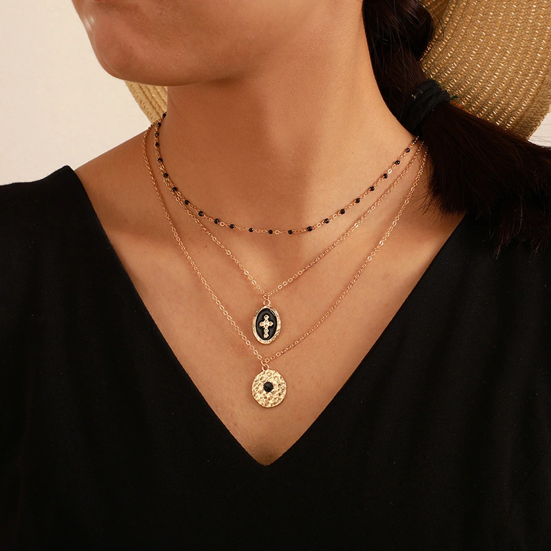 Round cross multi-layer necklace