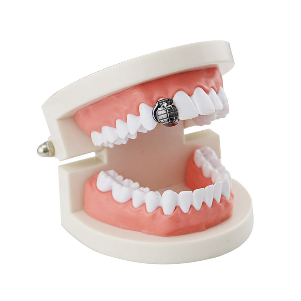 Single Tooth Grillz with CZ Paved Bijoux Gold Color Hip Hop Teeth Grillz Accessory for Men Mouth Cap Grill Body Jewelry Grills (12)