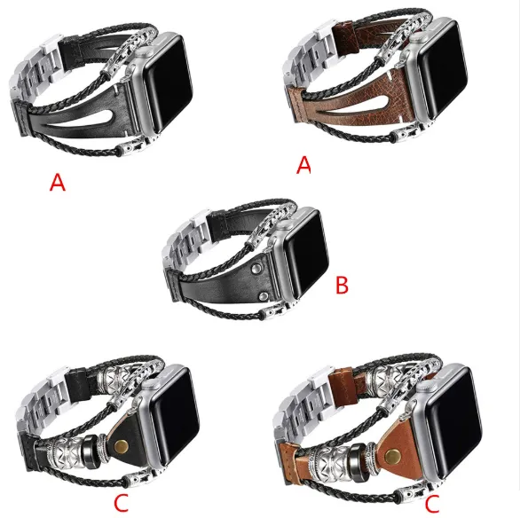 Metal stainless steel chain leather strap