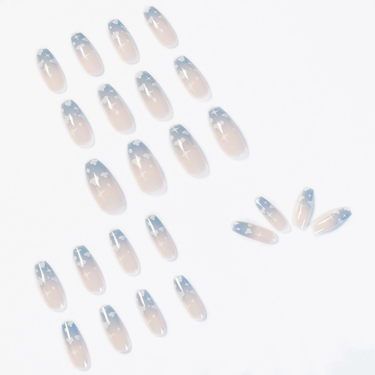 Gray Blue Cotton Cloud Wearing Nail Finished Soft Nail Fake Nail  Patch  Removable 