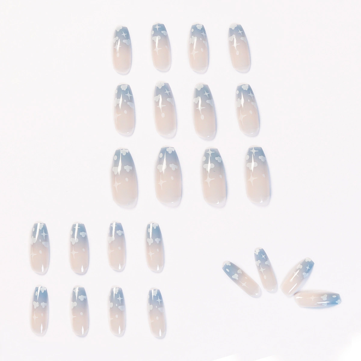 Gray Blue Cotton Cloud Wearing Nail Finished Soft Nail Fake Nail  Patch  Removable 