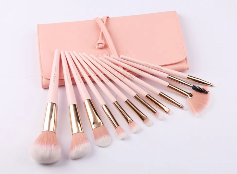 Set of 12 makeup brushes with pointed tail handles