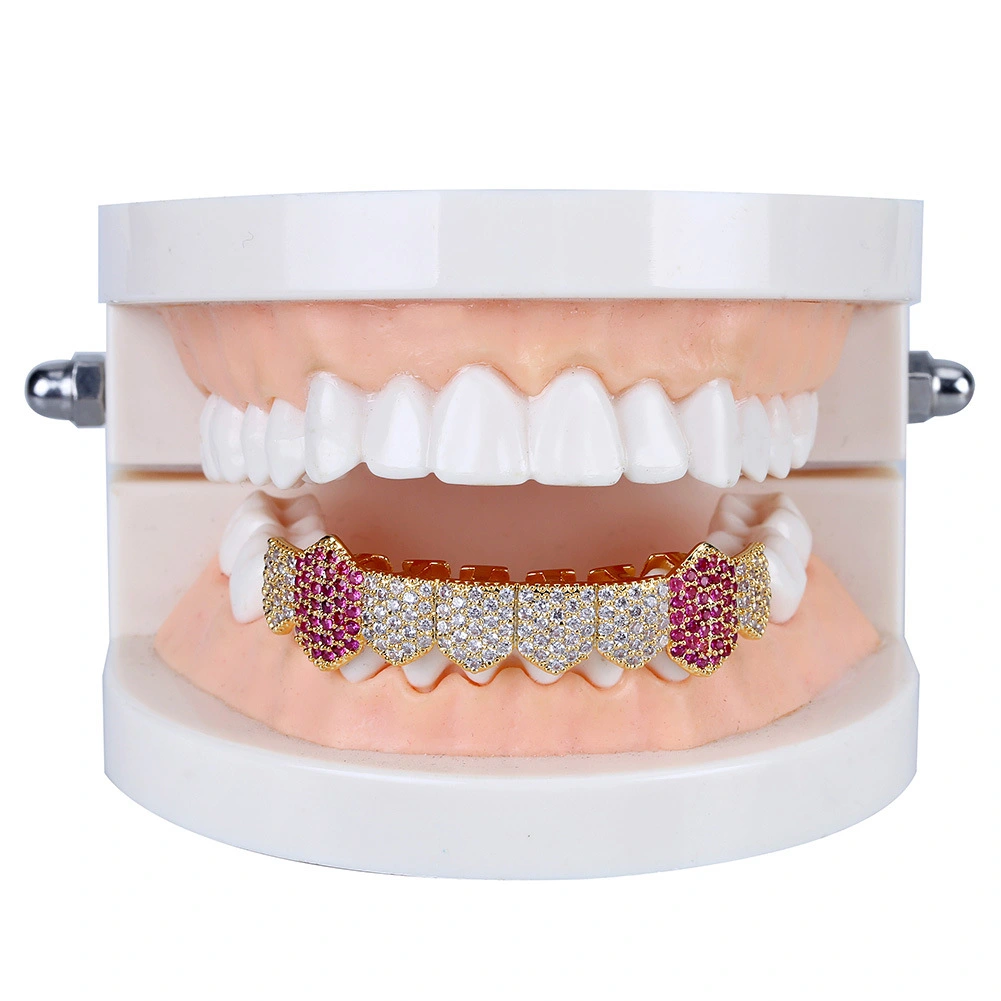 Gold braces with zircon inlay
