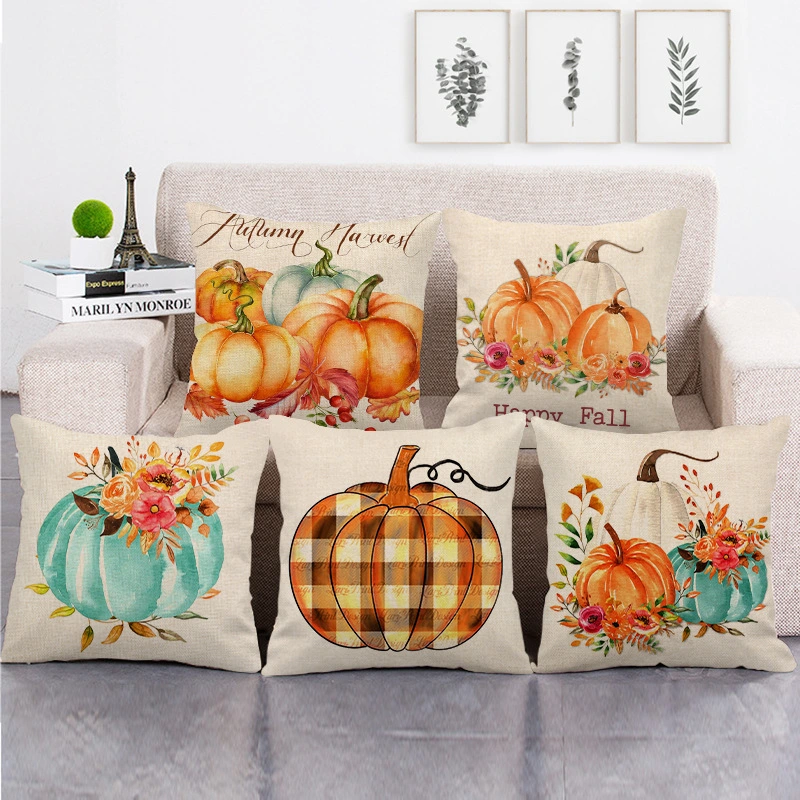 Painted pumpkin linen pillowcase