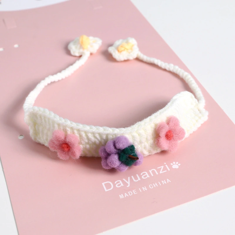 Pet Knitted Wool Felt Daisy Flower Bee Pumpkin Fruit Strap Cute Cat Collar Foreign Trade Customization