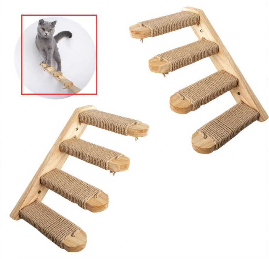 Cat Wooden Wall Hanging Ladder Pine Springboard Stairs Cat Toy Multi-layer