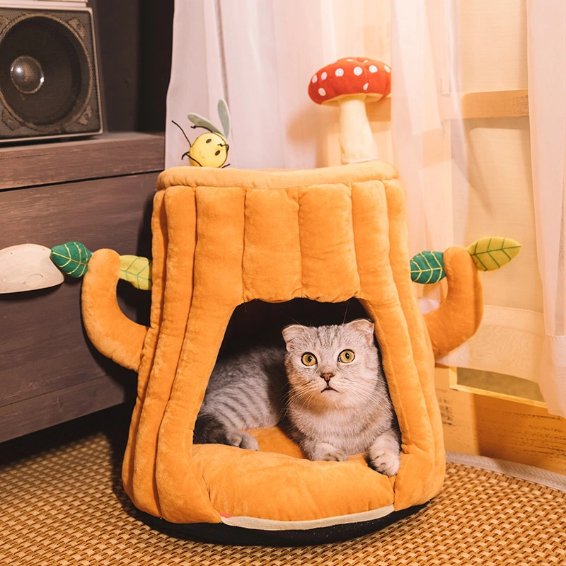 Cat Litter Cat Sleeping Bag Small Dog Autumn And Winter Warm Semi-enclosed Tree Stump Cat House