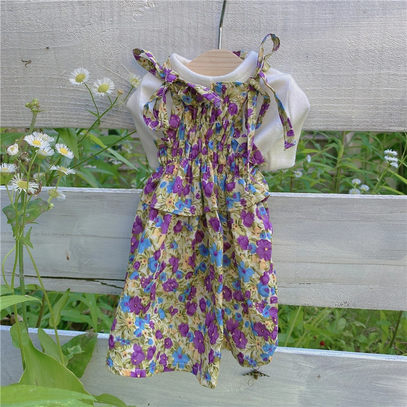 Spring Floral Lavender Pet Sling Skirt Hat Cute Sunscreen Anti-hair Thin Clothes