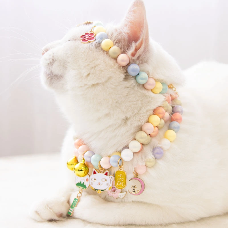 Fairy Girl Cat Pearl Necklace Pendant Pet Collar