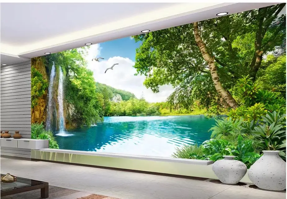 Wallpaper for walls 3 d for living room Landscape beautiful scenery waterfall landscape background