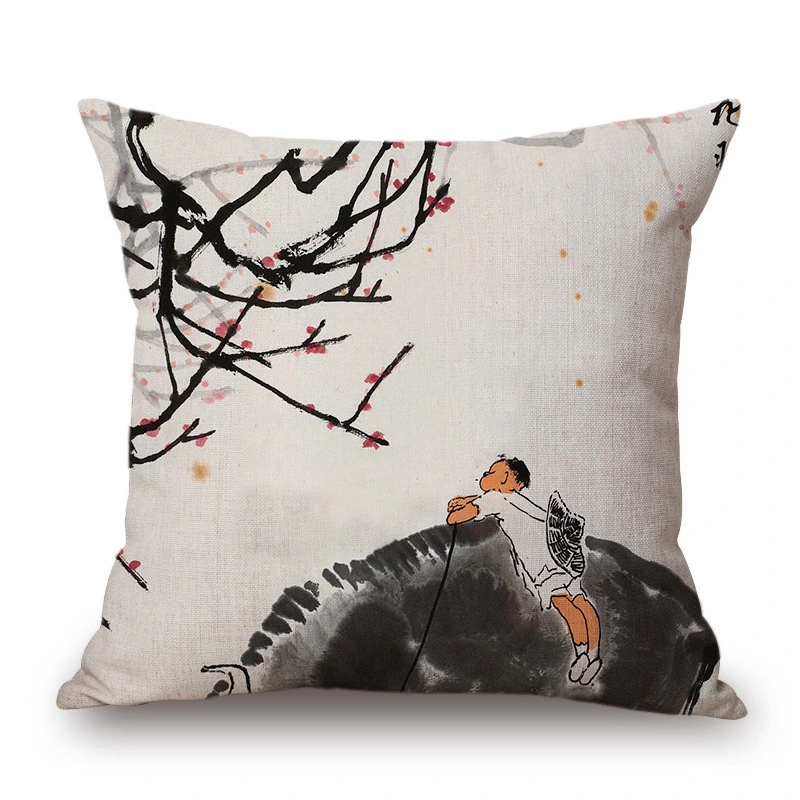 Retro Ink Painting Cushion Cover Chinese