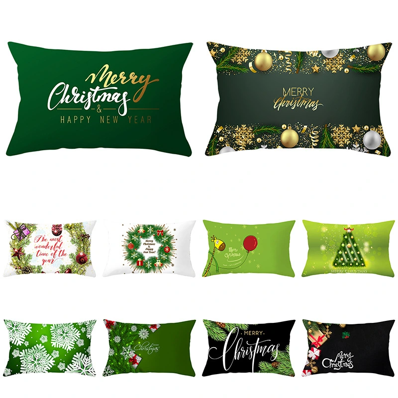 Green Series Christmas Peach Skin Print Pillowcase