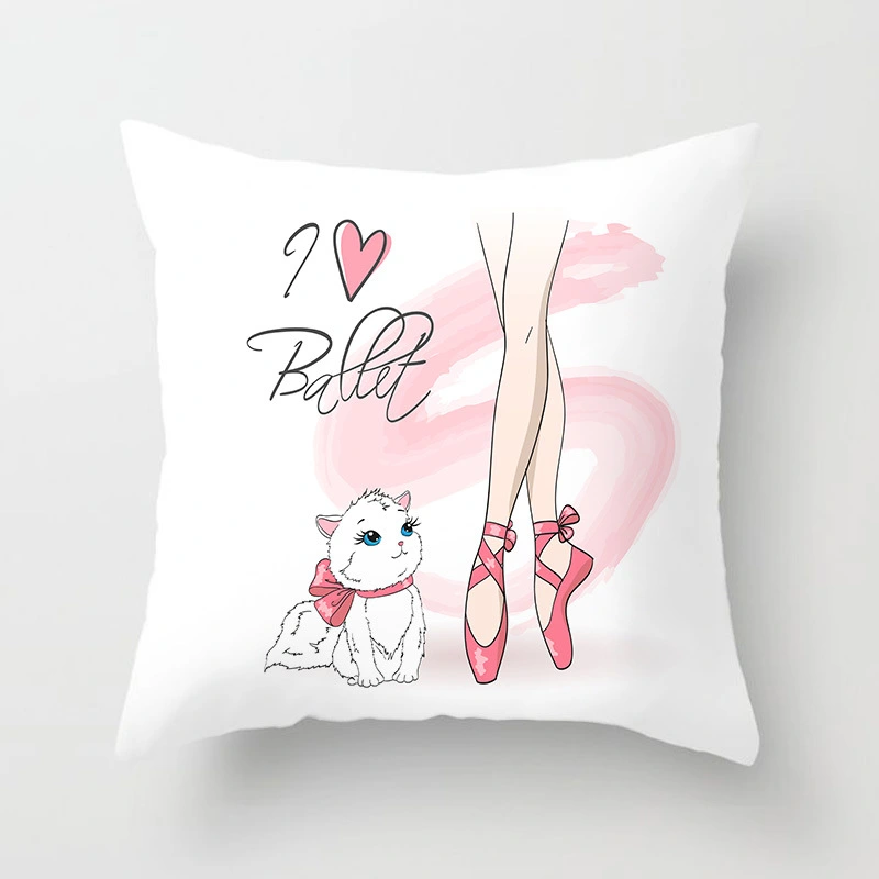 Ballet dancing girl hugging pillowcase