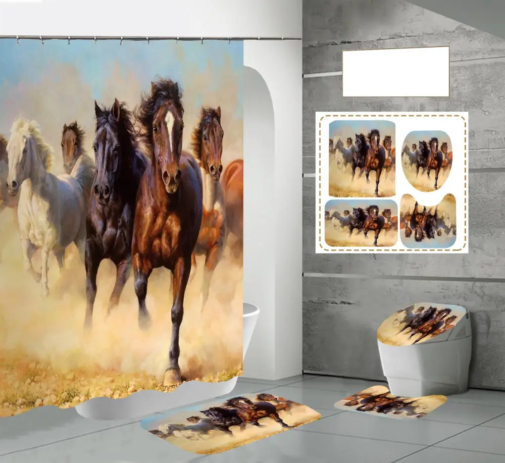 Digital Printing Waterproof Polyester Animal Shower Curtain