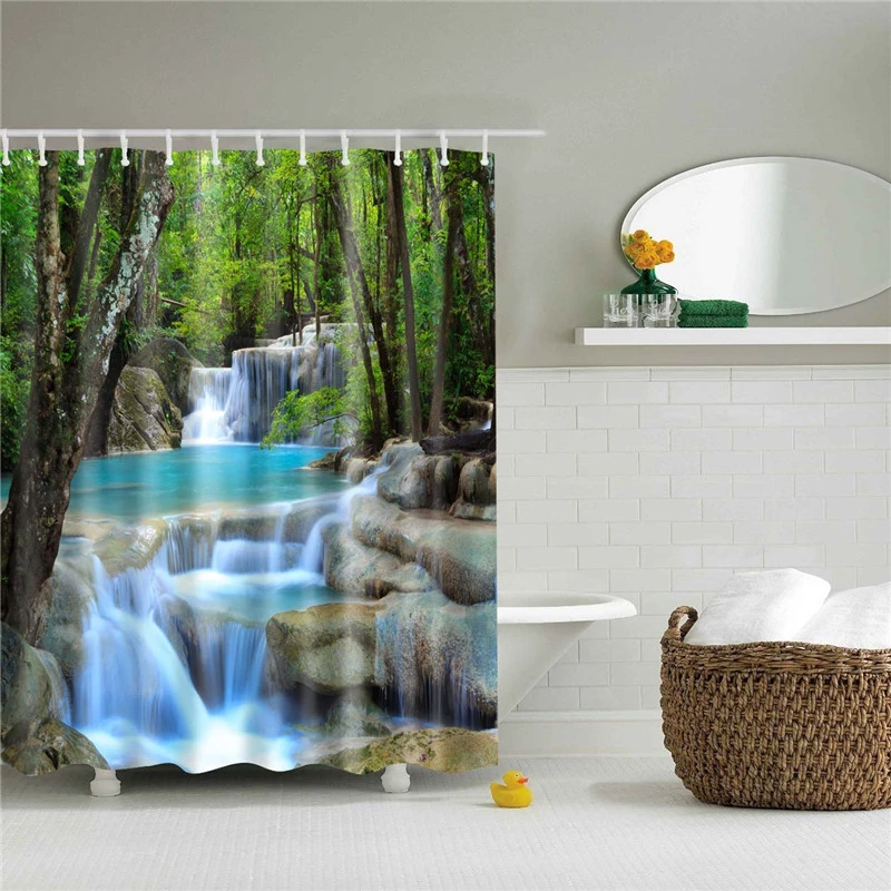 Peaceful Waterfall Fabric Shower Curtain