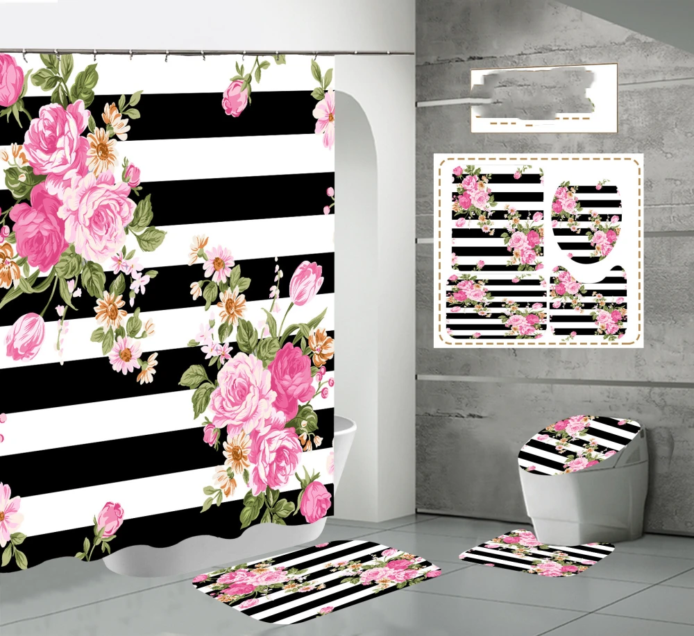 Digital Printing Waterproof Polyester Flower Hygienic Partition Shower Curtain