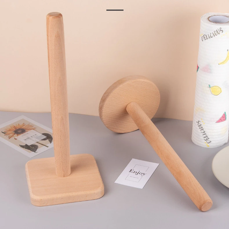 Vertical Simple Japanese Style Solid Wood Kitchen Paper Holder Toilet Roll Holder Beech Frame