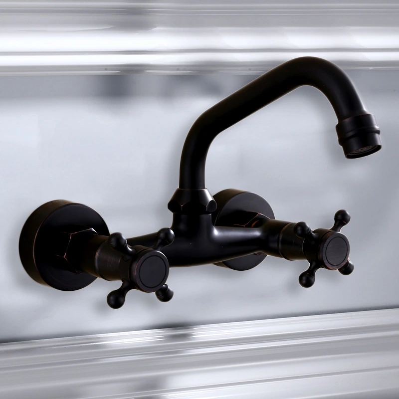 All Copper Black European Antique Bathtub Hot And Cold Water Faucet