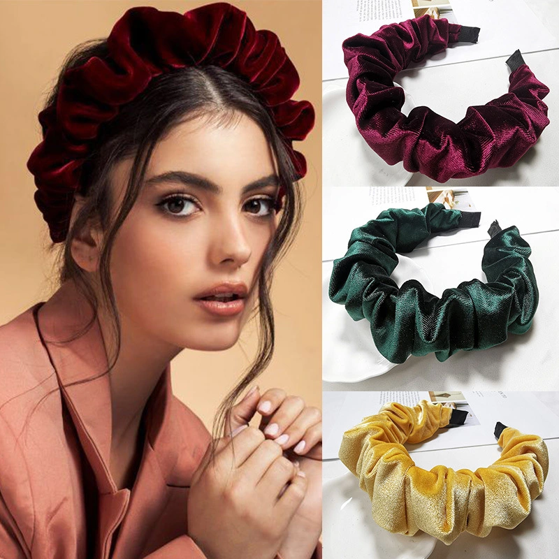 Velvet Solid Color Pleated Headband