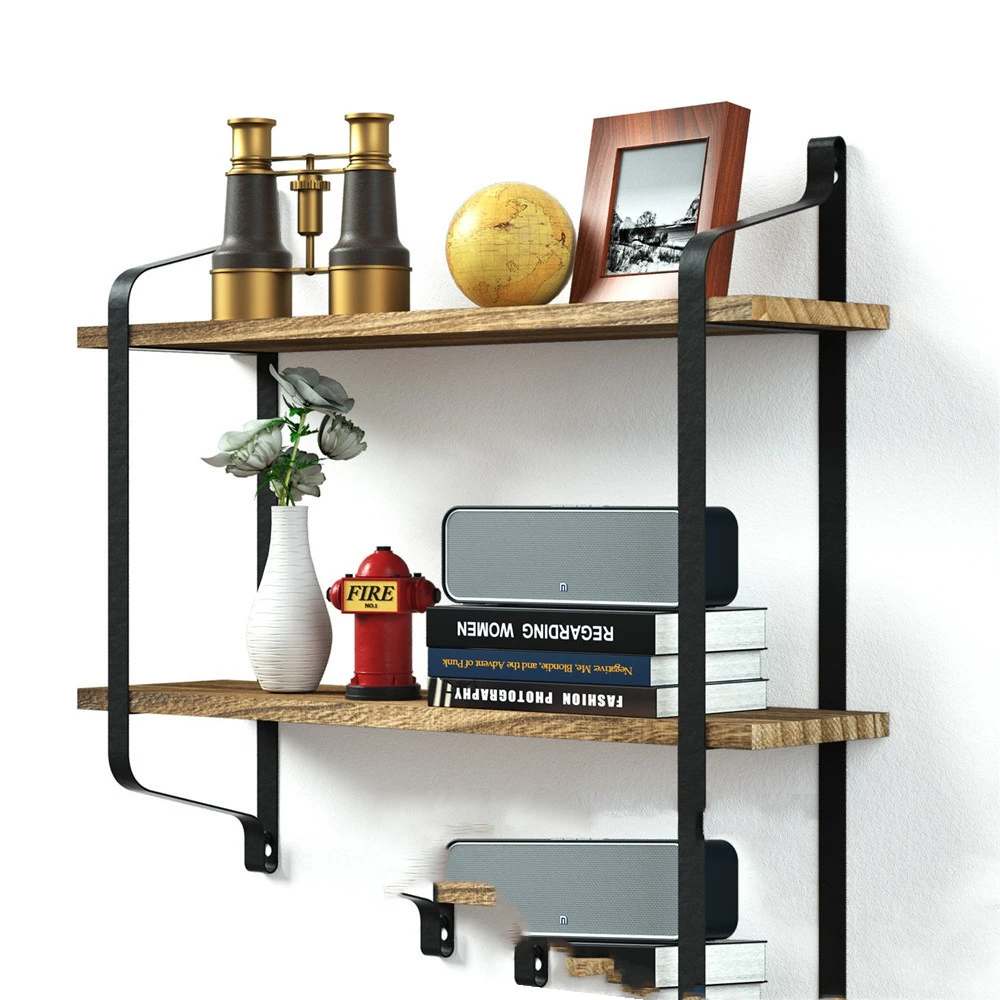 Shelves Kitchen Solid Wood Wall Shelf Wrought Iron Bracket