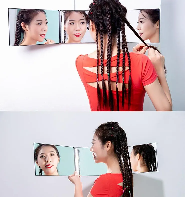 Self-haircutting Retractable Adjustable Makeup Mirror Hanging Three-folding Mirror