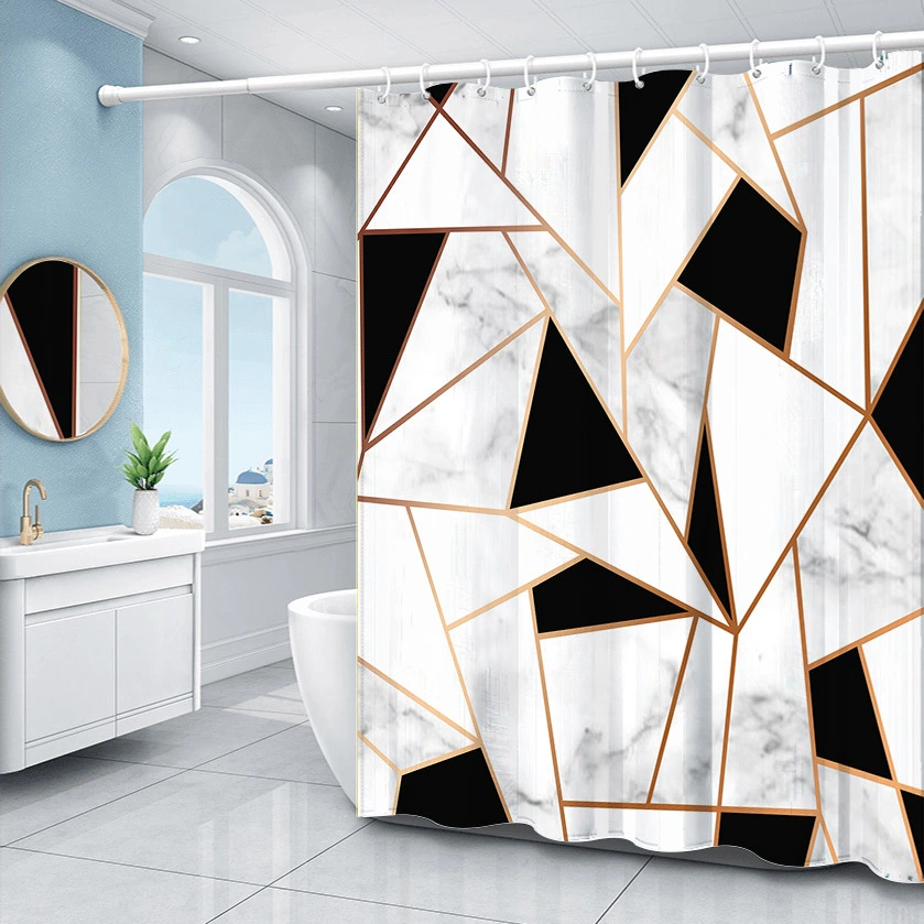 Geometric Tile Color Block Shower Curtain Set