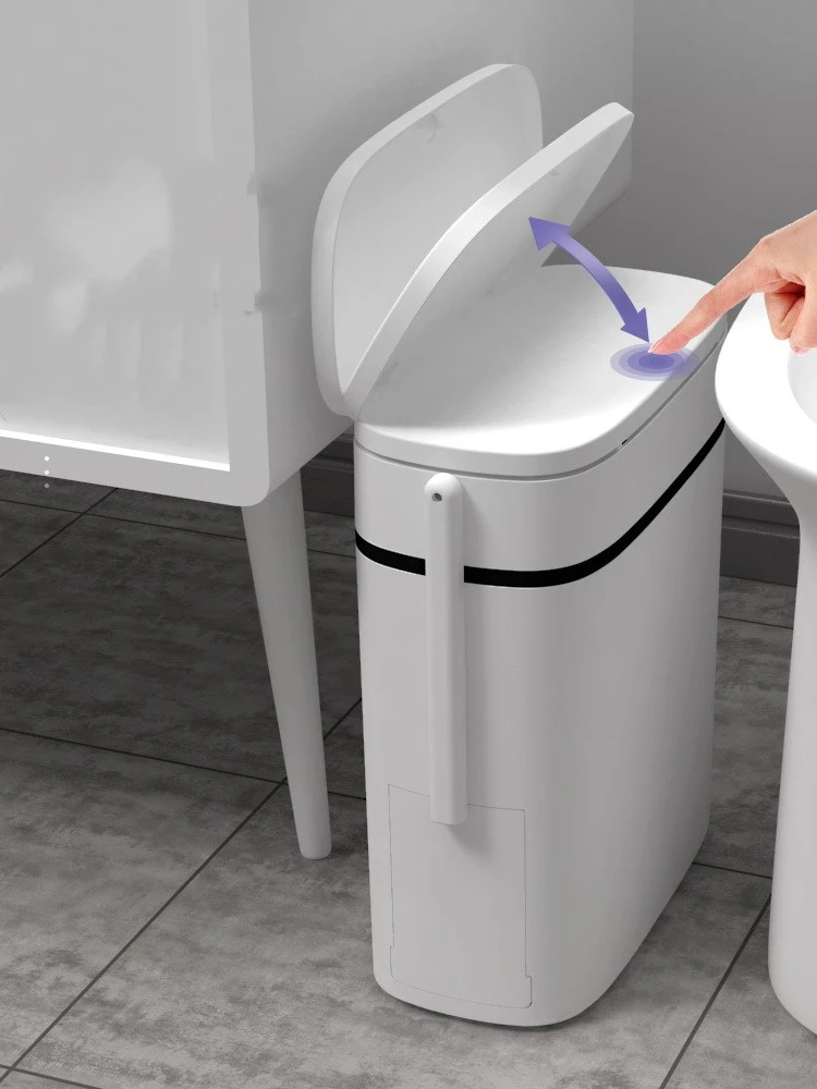 Narrow slit toilet trash bin with lid