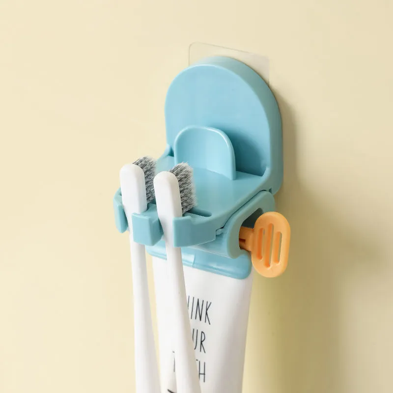 Two-in-one wall-mounted toothbrush holder set free punching bathroom sanitary napkin toothbrush rack