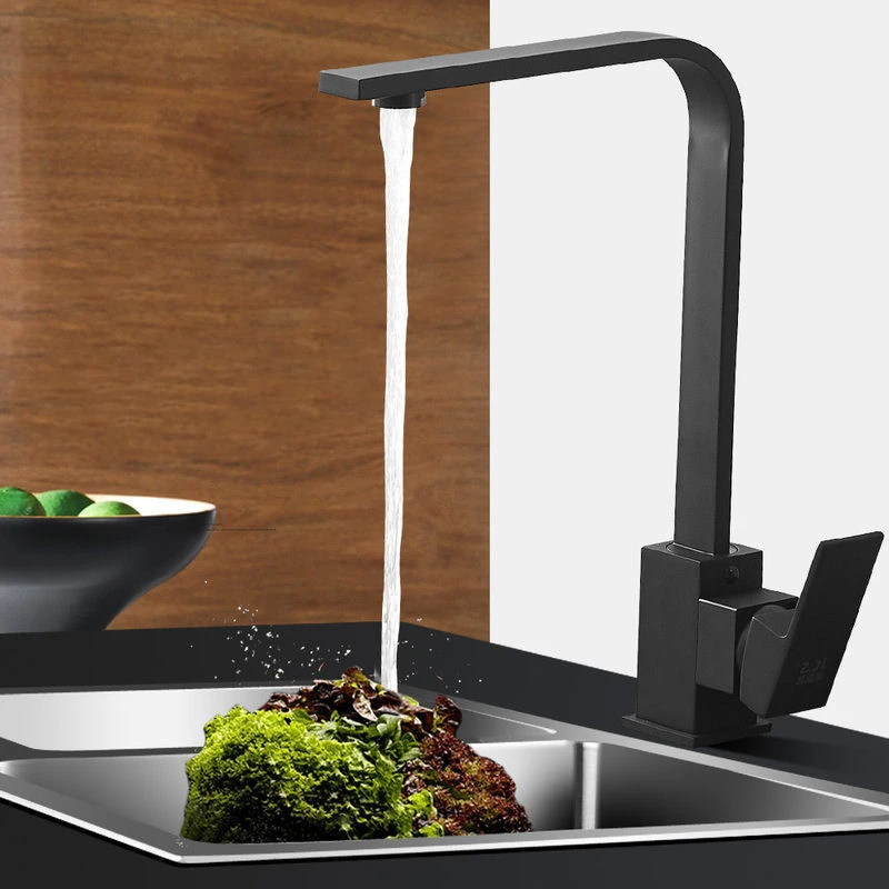 Black paint seven-character square kitchen faucet