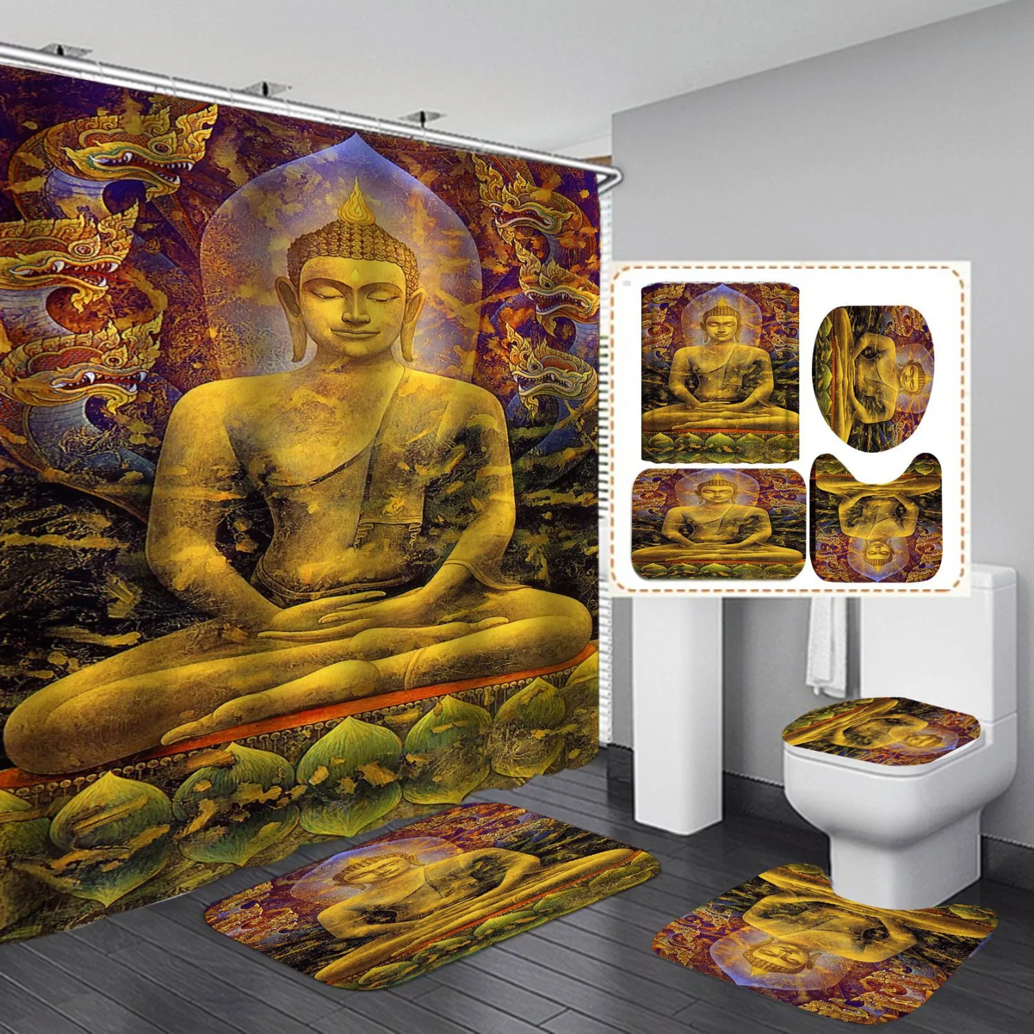 Vintage African Woman Shower Curtain Set Bathroom 