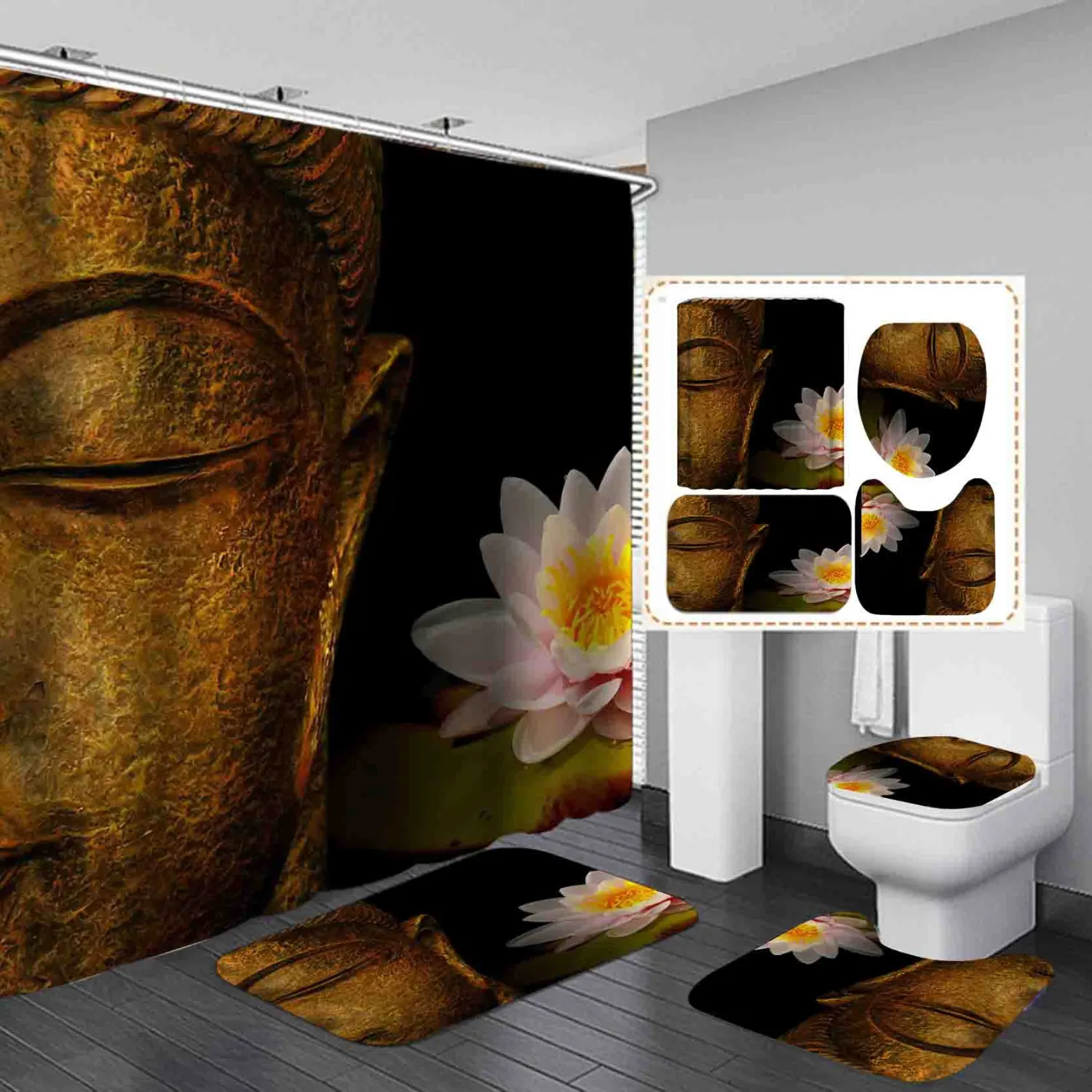 Vintage African Woman Shower Curtain Set Bathroom 