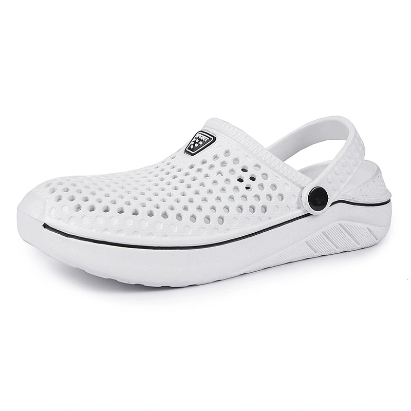 Summer Wading Shoes Lovers Breathable Semi-Support Baotou Hole Shoes Beach Shoes White Slippers