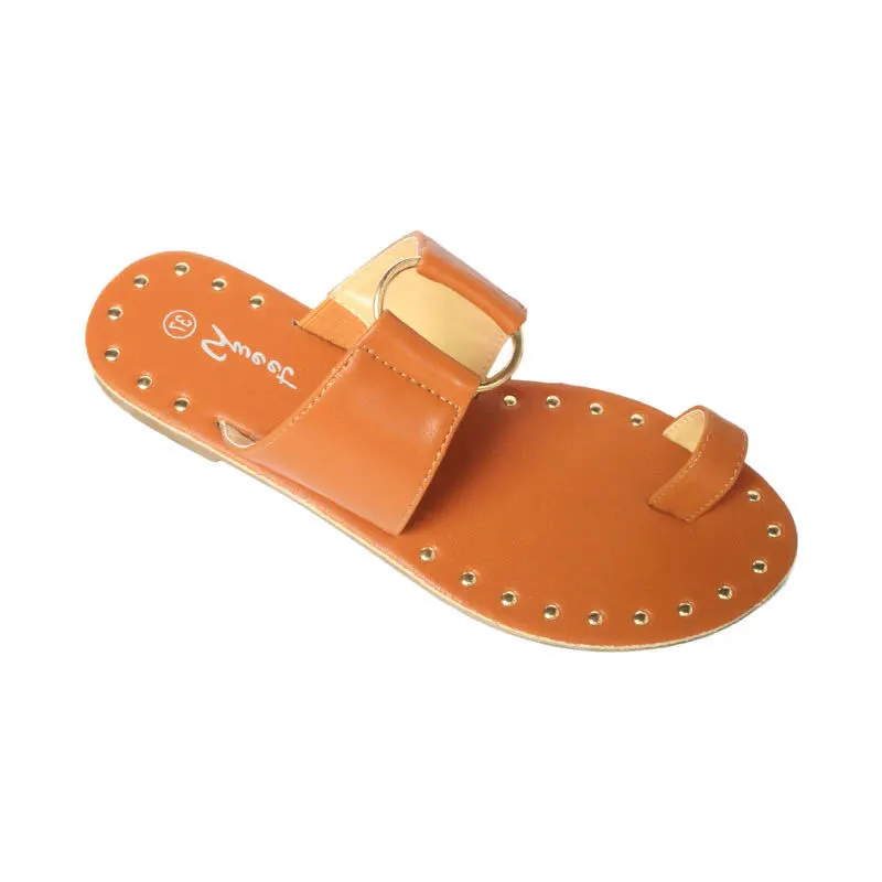Summer New Woman Slippers Flat Sandals  Toe Fashion Rivet Outdoor Shoes Plus Size 43