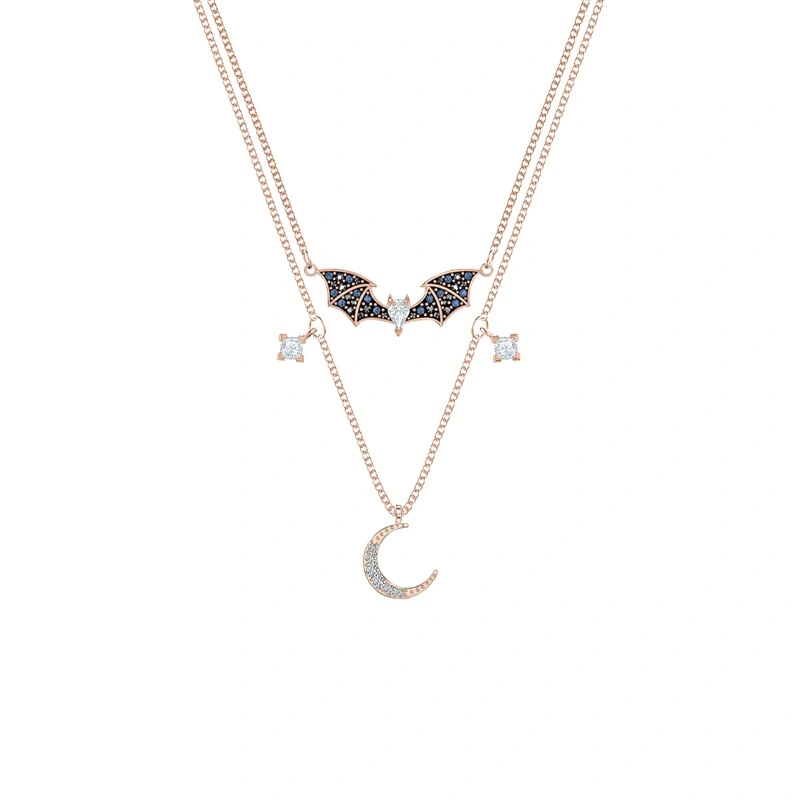 Mysterious black double moon little bat necklace