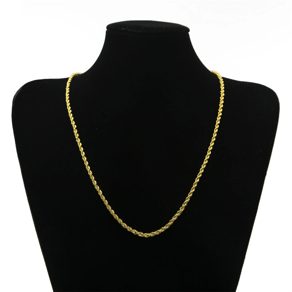 Hip Hop Rapper Chain 3mm gold Silver nakelace for Men