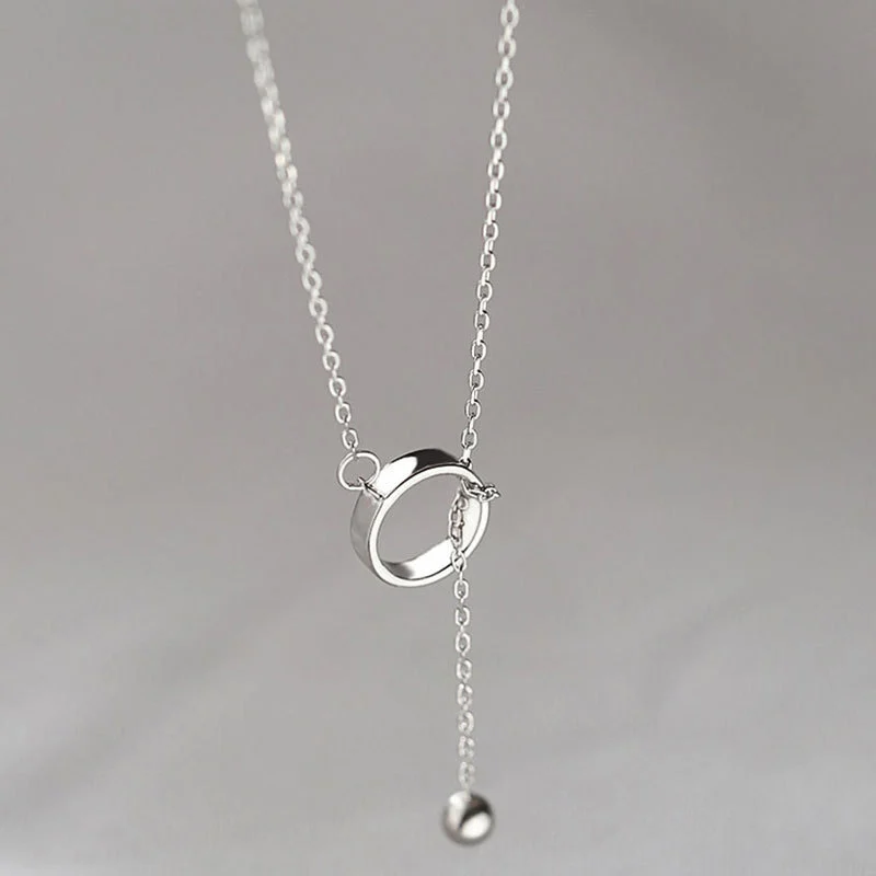 Sterling Silver Round Bead Circle Tassel Clavicle Chain