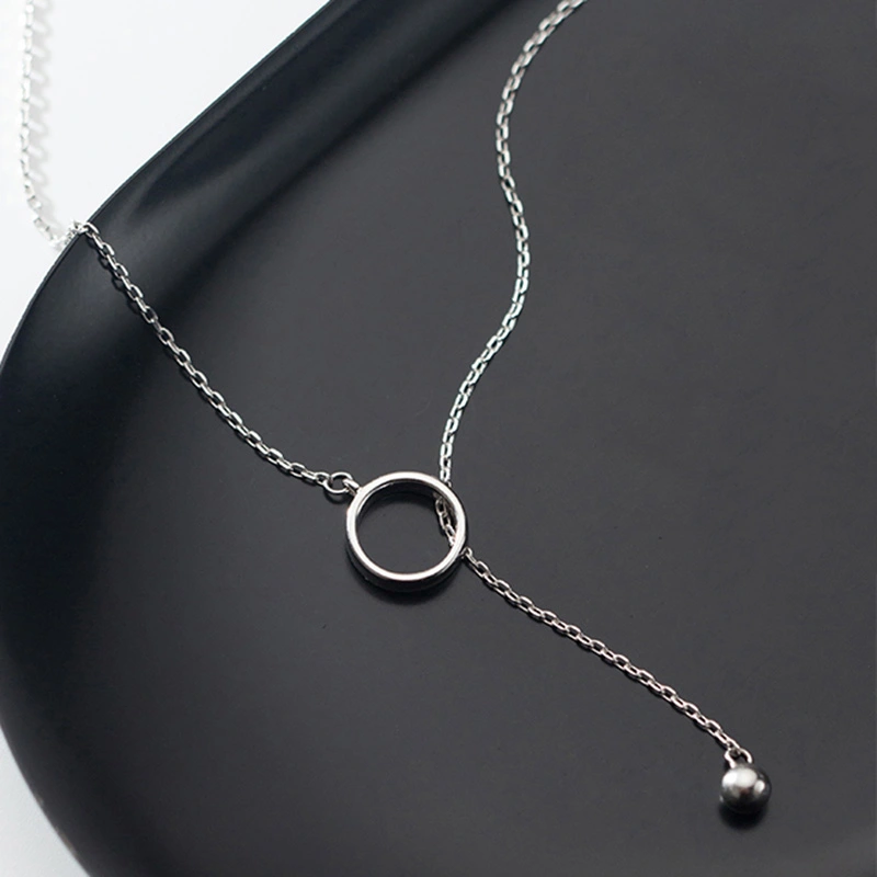 Sterling Silver Round Bead Circle Tassel Clavicle Chain