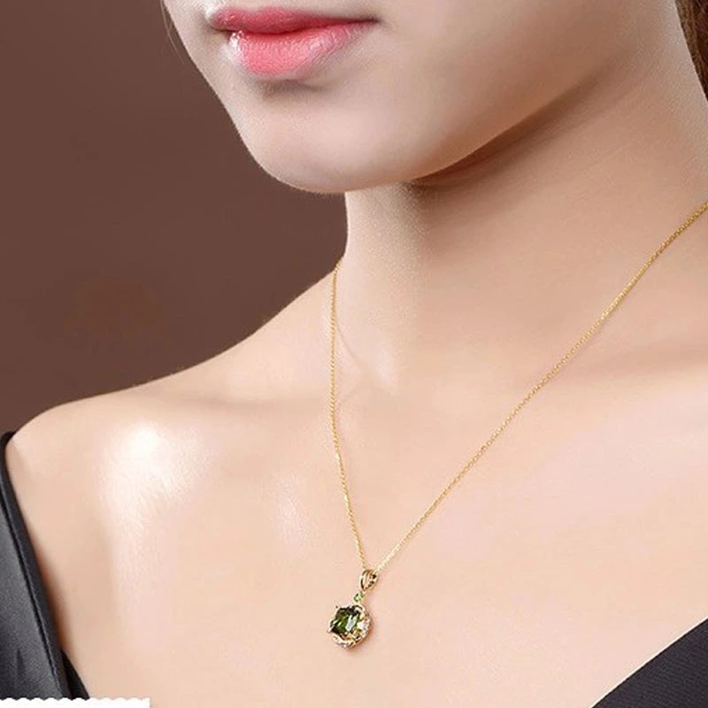 Emerald Pendant Square Diamond Zircon Crystal Necklace